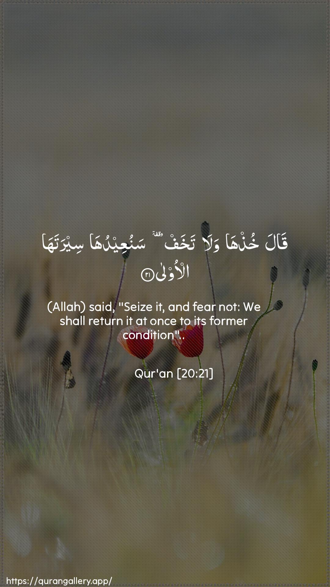 Surah Taa-Haa Ayah 21 of 20 HD Wallpaper: Download Beautiful vertical Quran Verse Image | Qala khuthha walatakhaf sanuAAeeduha seerataha al-oola