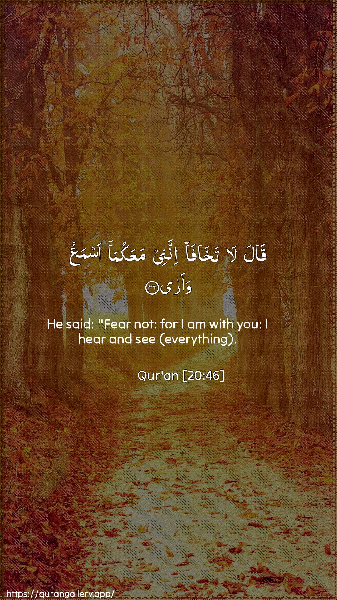 Surah Taa-Haa Ayah 46 of 20 HD Wallpaper: Download Beautiful vertical Quran Verse Image | Qala la takhafainnanee maAAakuma asmaAAu waara