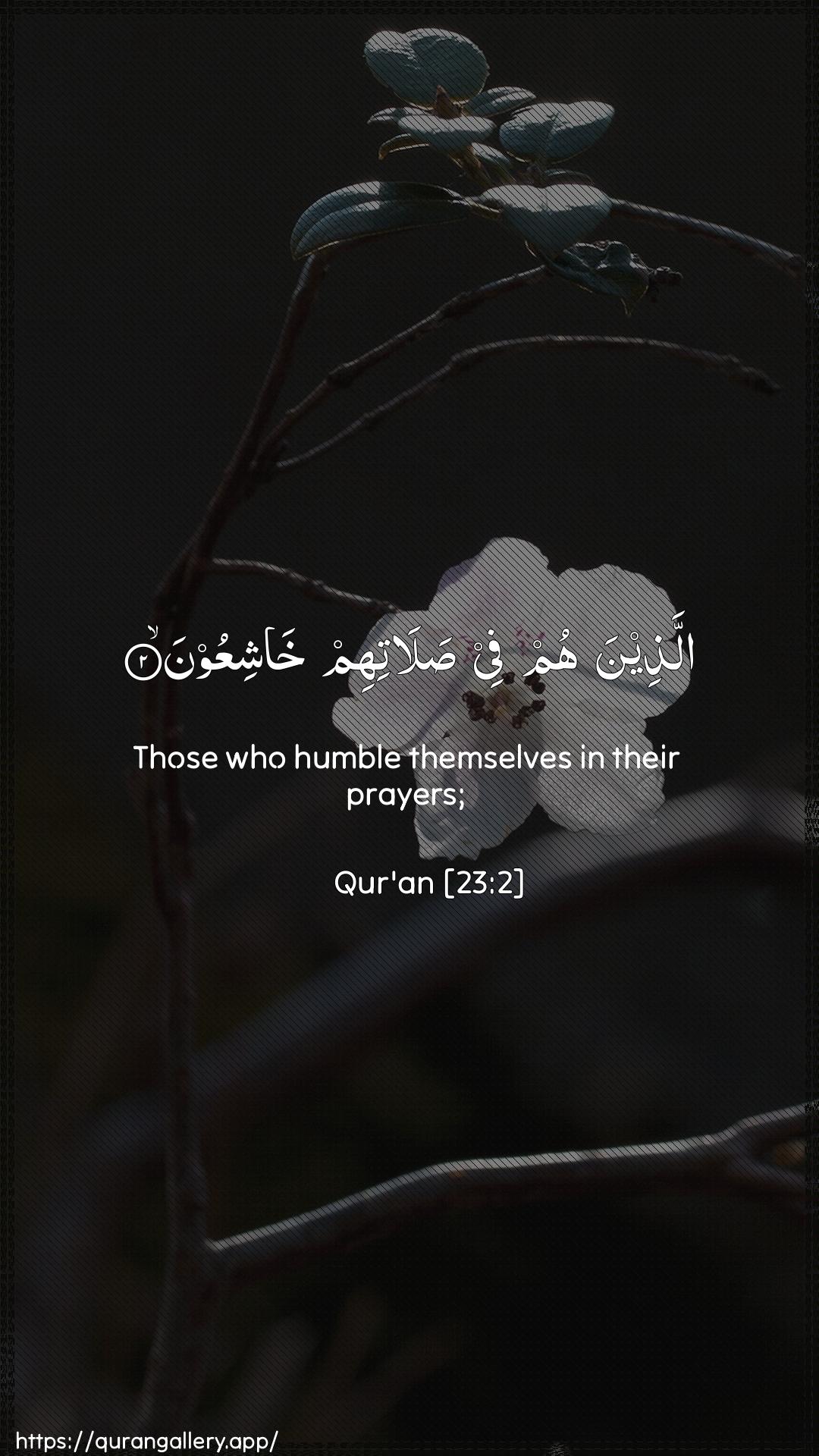 Surah Al-Muminoon Ayah 2 of 23 HD Wallpaper: Download Beautiful vertical Quran Verse Image | Allatheena hum fee salatihimkhashiAAoon