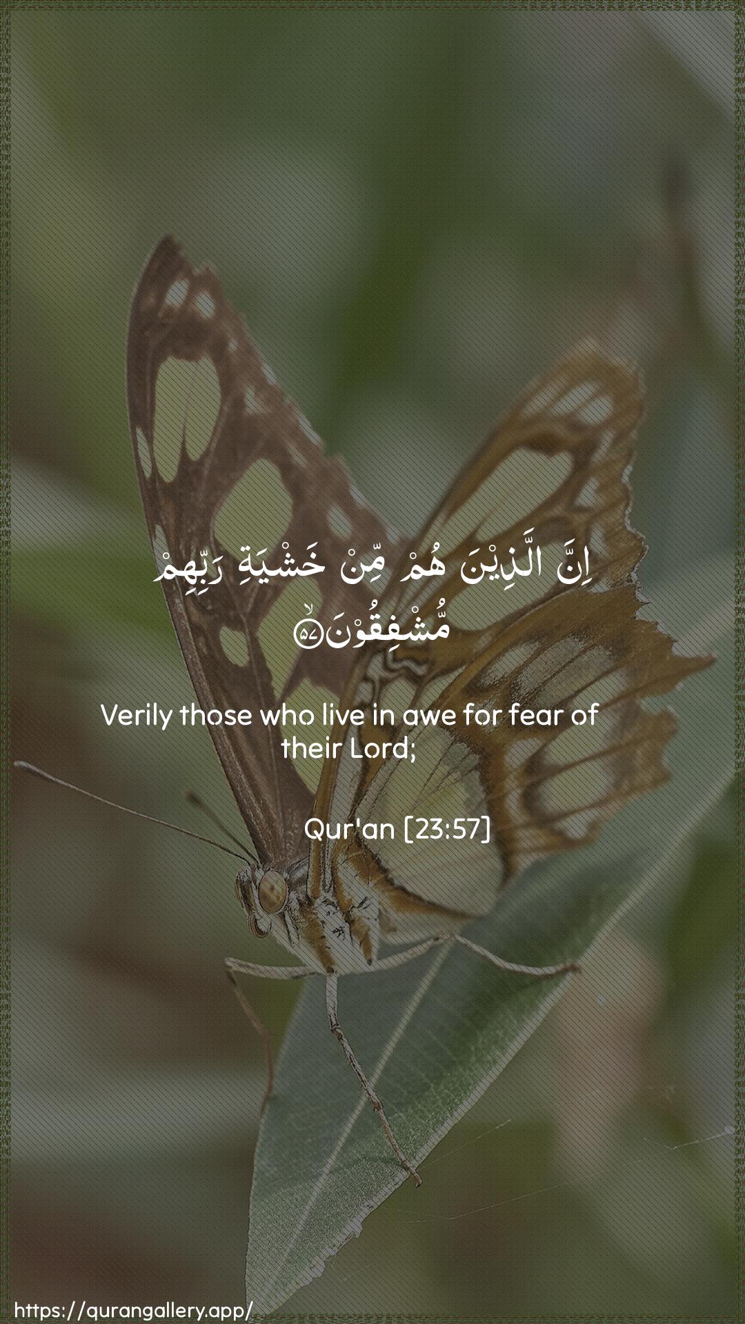 Surah Al-Muminoon Ayah 57 of 23 HD Wallpaper: Download Beautiful vertical Quran Verse Image | Inna allatheena hum min khashyatirabbihim mushfiqoon