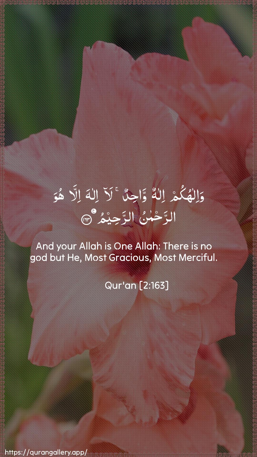 Surah Al-Baqara Ayah 163 of 2 HD Wallpaper: Download Beautiful vertical Quran Verse Image | Wa-ilahukum ilahun wahidunla ilaha illa huwa arrahmanuarraheem