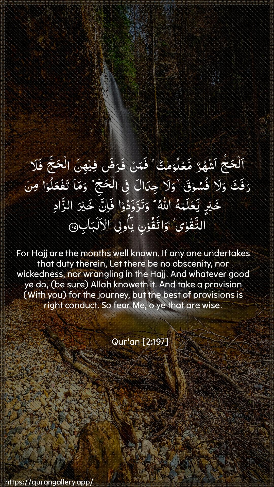 Surah Al-Baqara Ayah 197 of 2 HD Wallpaper: Download Beautiful vertical Quran Verse Image | Alhajju ashhurun maAAloomatunfaman farada feehinna alhajja fala rafathawala fusooqa wala jidala fee alhajjiwama tafAAaloo min khayrin yaAAlamhu Allahuwatazawwadoo fa-inna khayra azzadi attaqwawattaqooni ya olee al-albab