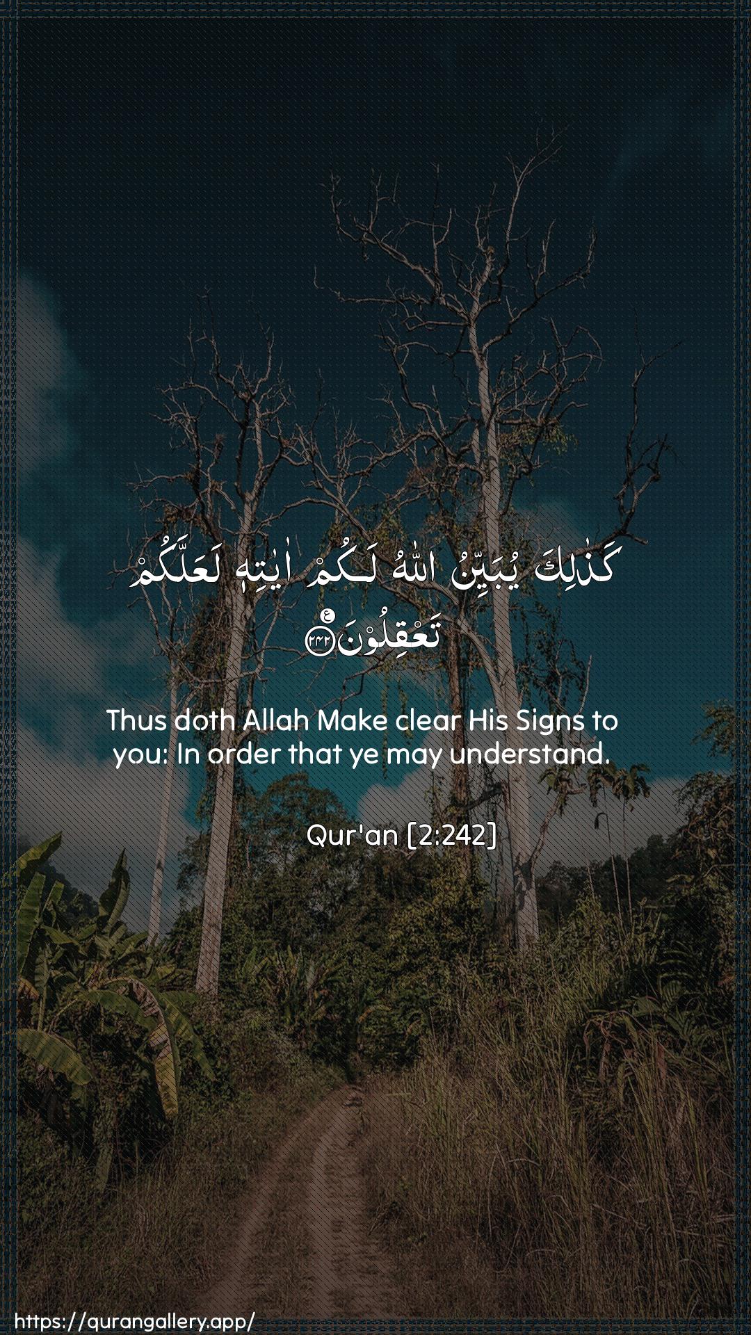 Surah Al-Baqara Ayah 242 of 2 HD Wallpaper: Download Beautiful vertical Quran Verse Image | Kathalika yubayyinu Allahulakum ayatihi laAAallakum taAAqiloon