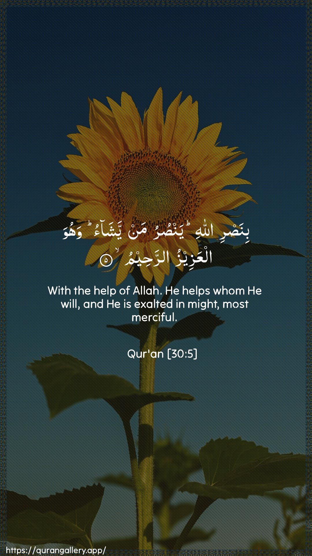 Surah Ar-Room Ayah 5 of 30 HD Wallpaper: Download Beautiful vertical Quran Verse Image | Binasri Allahi yansuruman yashao wahuwa alAAazeezu arraheem