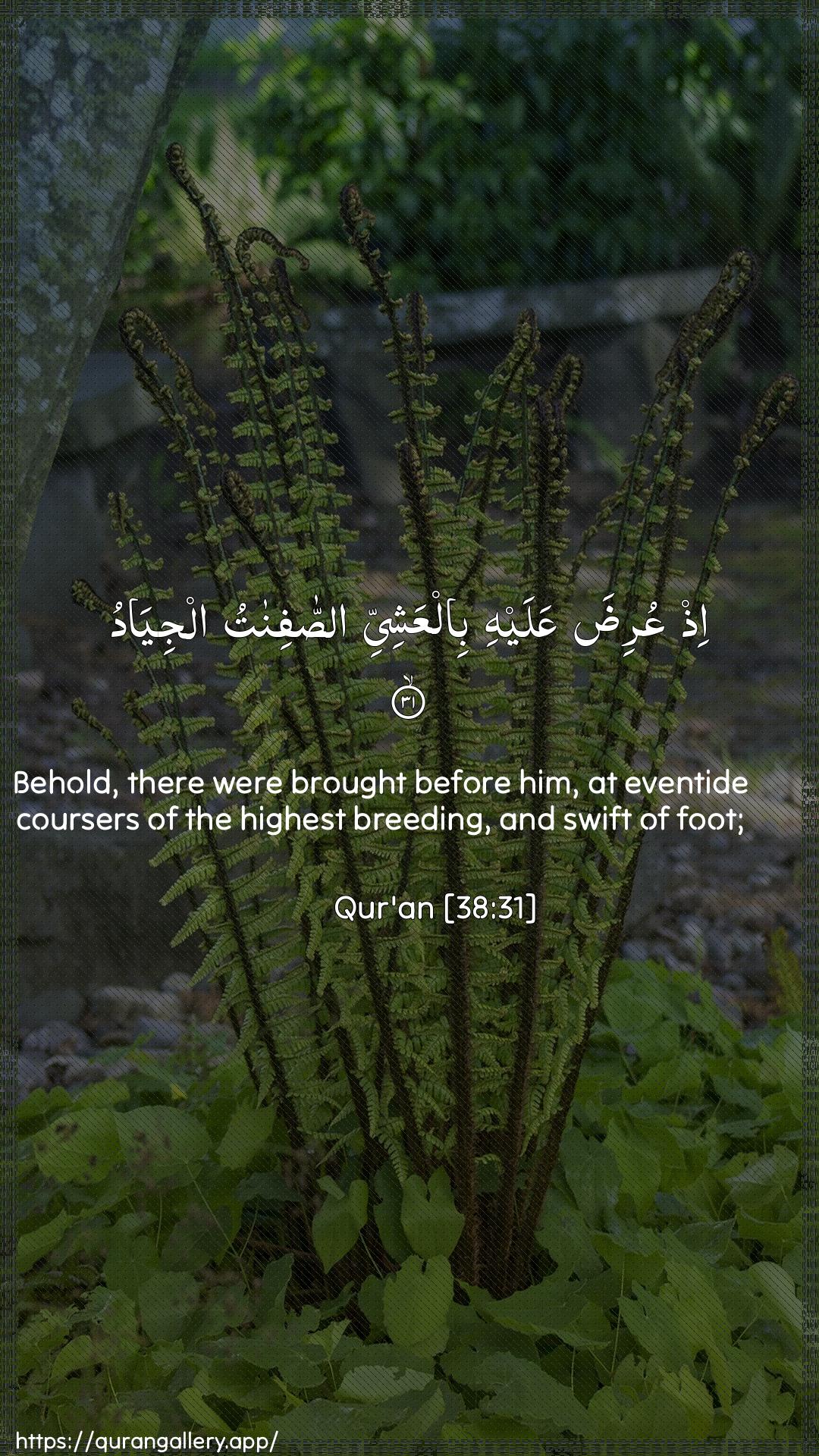 Surah Saad Ayah 31 of 38 HD Wallpaper: Download Beautiful vertical Quran Verse Image | Ith AAurida AAalayhi bilAAashiyyiassafinatu aljiyad