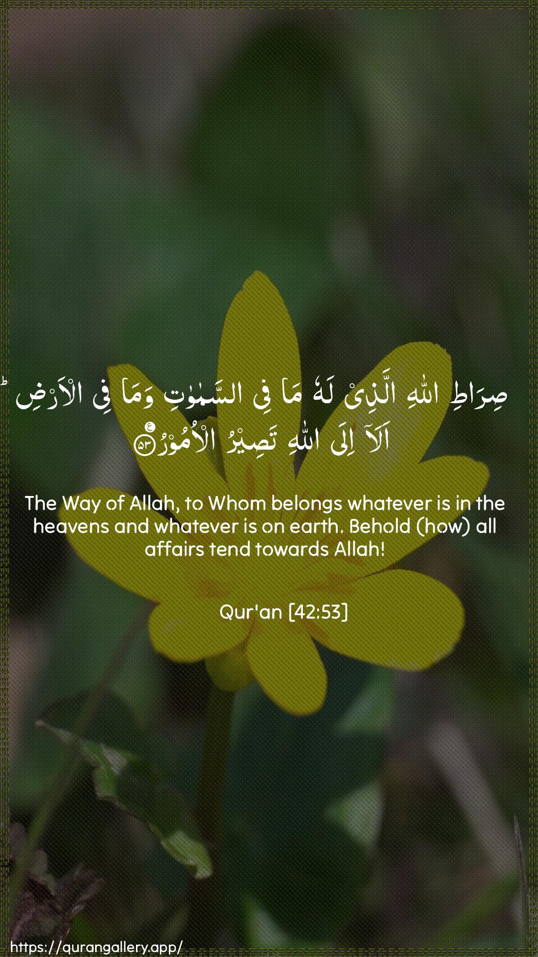 Surah Ash-Shura Ayah 53 of 42 HD Wallpaper: Download Beautiful vertical Quran Verse Image | Sirati Allahi allatheelahu ma fee assamawati wamafee al-ardi ala ila Allahi taseerual-omoor