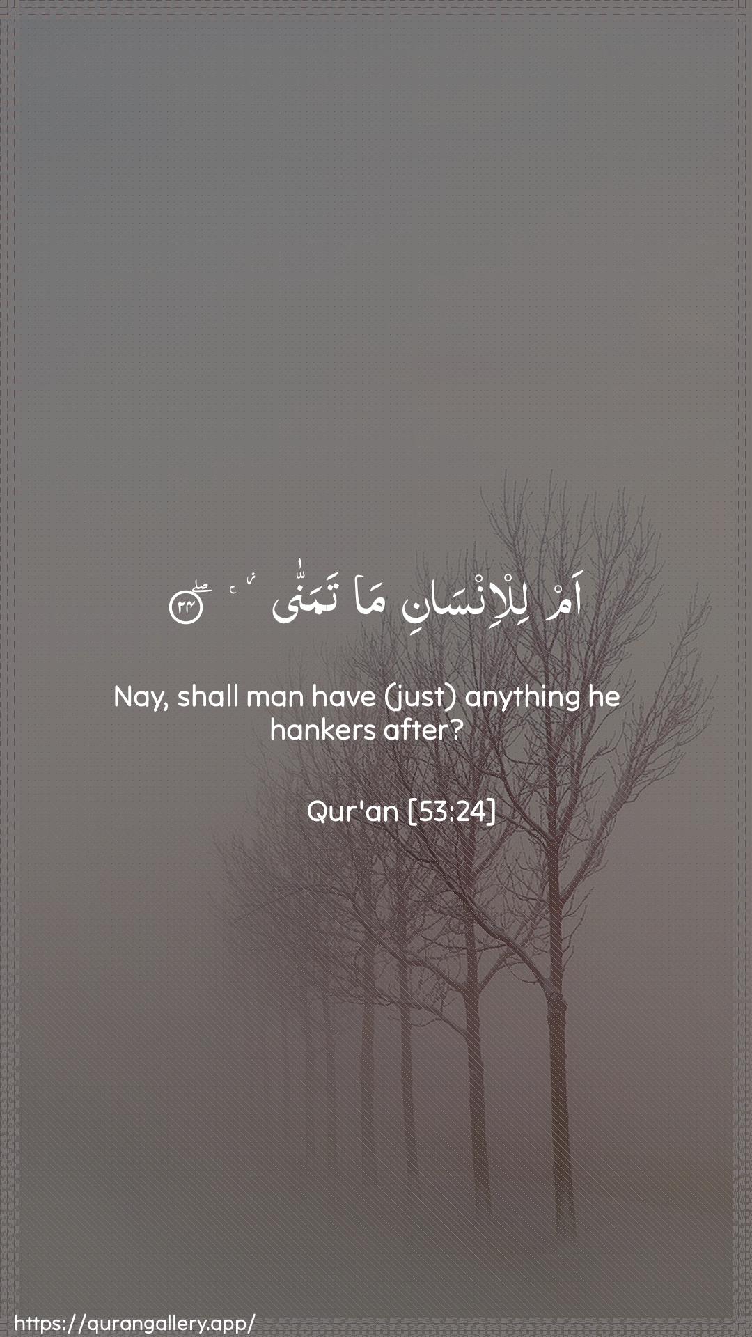 Surah An-Najm Ayah 24 of 53 HD Wallpaper: Download Beautiful vertical Quran Verse Image | Am lil-insani ma tamanna