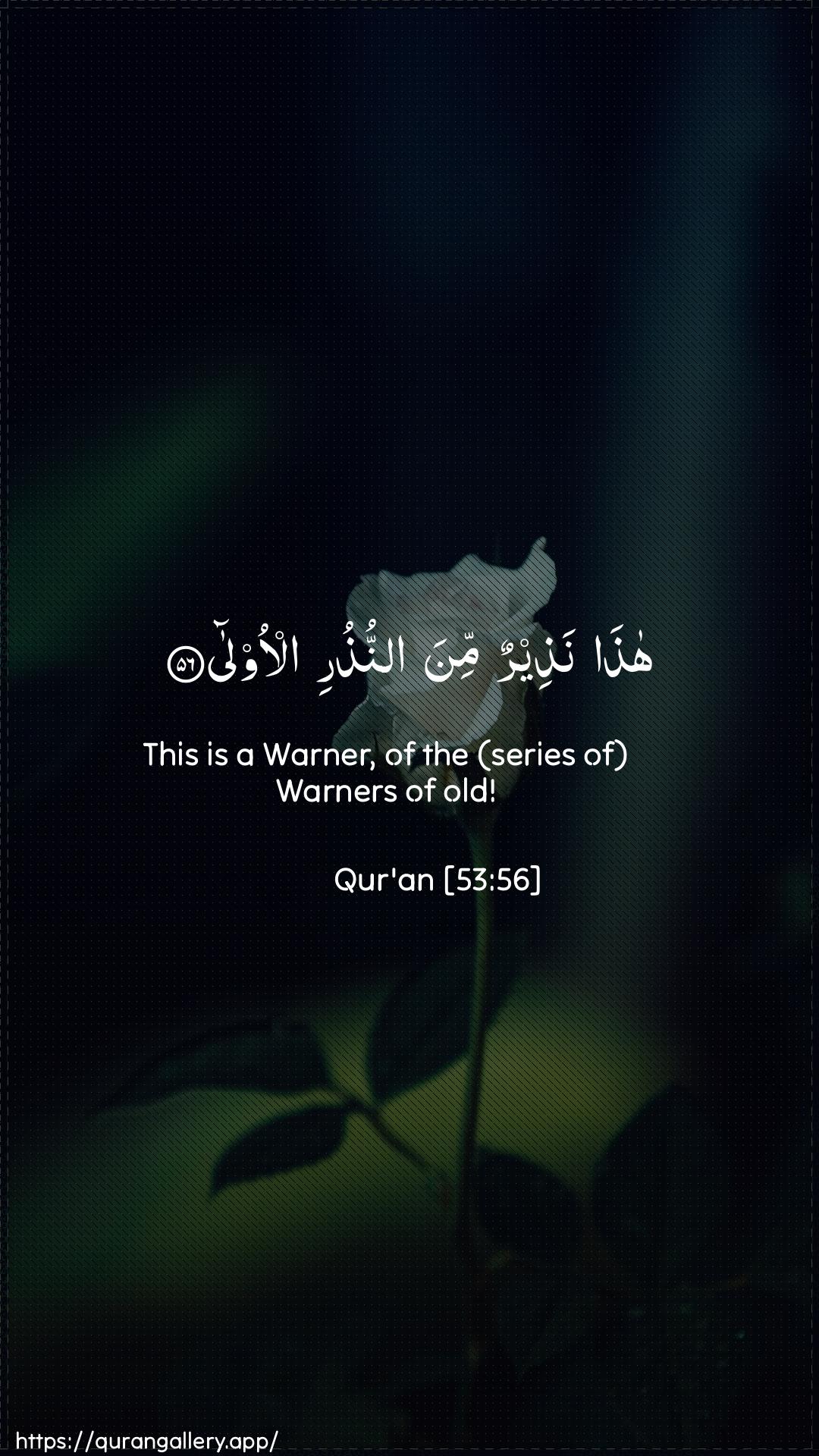 Surah An-Najm Ayah 56 of 53 HD Wallpaper: Download Beautiful vertical Quran Verse Image | Hatha natheerun mina annuthurial-oola