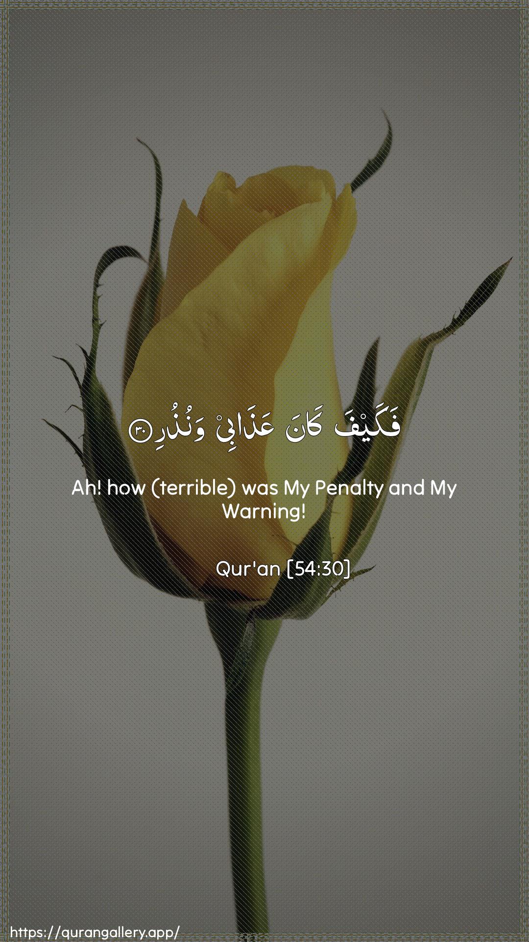 Surah Al-Qamar Ayah 30 of 54 HD Wallpaper: Download Beautiful vertical Quran Verse Image | Fakayfa kana AAathabee wanuthur