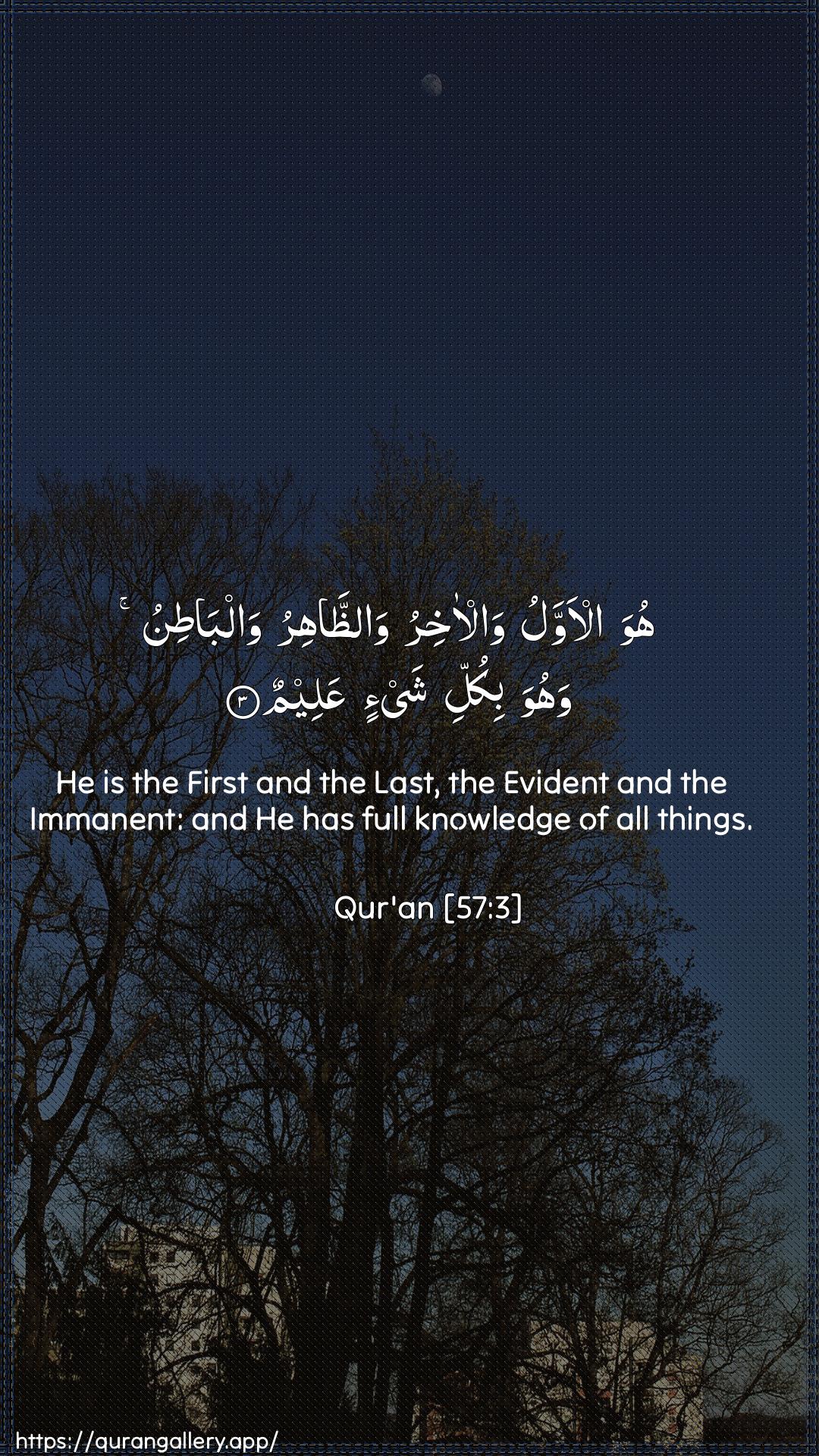 Surah Al-Hadid Ayah 3 of 57 HD Wallpaper: Download Beautiful vertical Quran Verse Image | Huwa al-awwalu wal-akhiru waththahiruwalbatinu wahuwa bikulli shay-in AAaleem