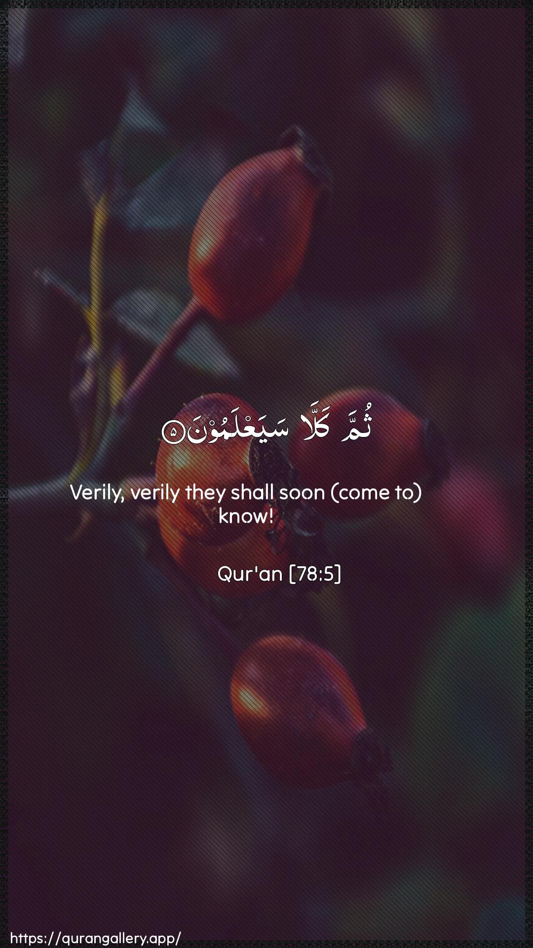 Surah An-Naba Ayah 5 of 78 HD Wallpaper: Download Beautiful vertical Quran Verse Image | Thumma kalla sayaAAlamoon