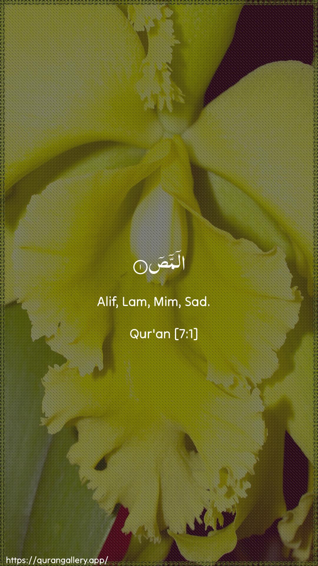 Surah Al-A"raaf Ayah 1 of 7 HD Wallpaper: Download Beautiful vertical Quran Verse Image | Alif-lam-meem-sad