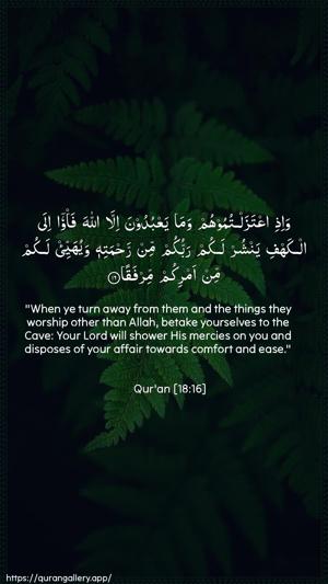 Al-Kahf Ayah 16 - Arabic + English wallpaper