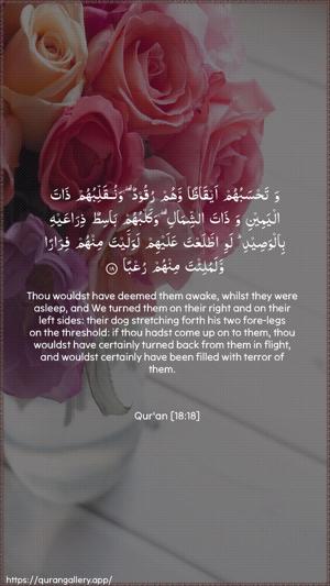 Al-Kahf Ayah 18 - Arabic + English wallpaper