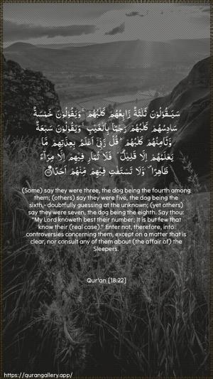 Al-Kahf Ayah 22 - Arabic + English wallpaper