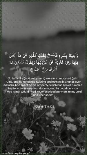 Al-Kahf Ayah 42 - Arabic + English wallpaper
