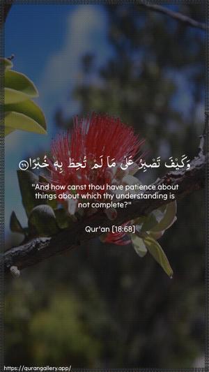 Al-Kahf Ayah 68 - Arabic + English wallpaper
