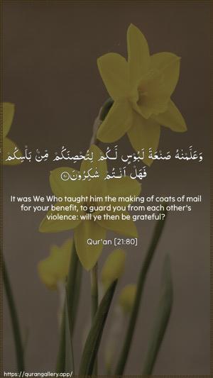 Al-Anbiyaa Ayah 80 - Arabic + English wallpaper