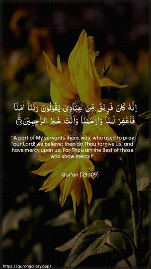 Al-Muminoon Ayah 109 - Arabic + English wallpaper