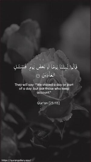 Al-Muminoon Ayah 113 - Arabic + English wallpaper