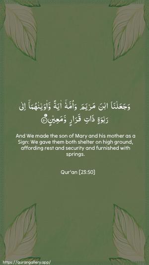 Al-Muminoon Ayah 50 - Arabic + English wallpaper