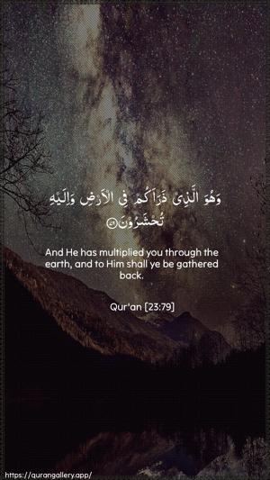 Al-Muminoon Ayah 79 - Arabic + English wallpaper