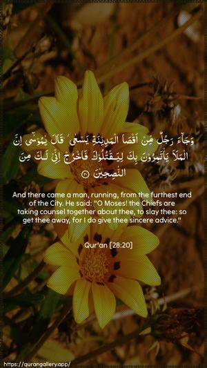 Al-Qasas Ayah 20 - Arabic + English wallpaper