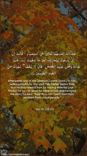 Al-Qasas Ayah 25 - Arabic + English wallpaper