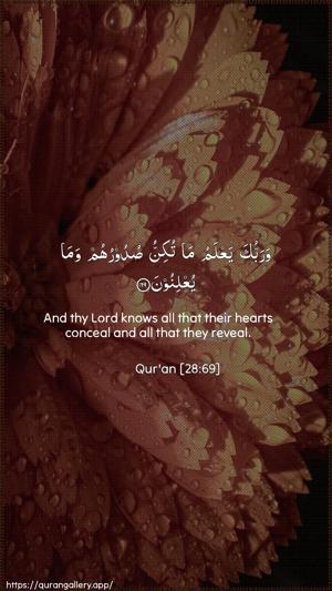 Al-Qasas Ayah 69 - Arabic + English wallpaper