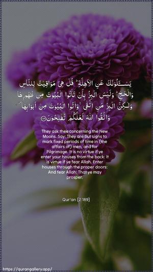 Al-Baqara Ayah 189 - Arabic + English wallpaper