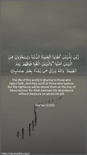 Al-Baqara Ayah 212 - Arabic + English wallpaper