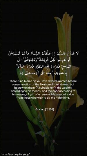 Al-Baqara Ayah 236 - Arabic + English wallpaper