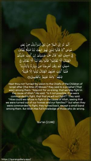 Al-Baqara Ayah 246 - Arabic + English wallpaper
