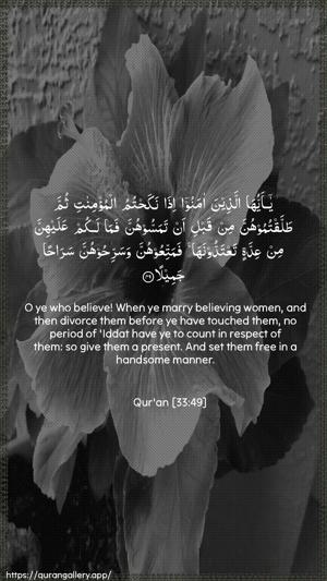 Al-Ahzaab Ayah 49 - Arabic + English wallpaper