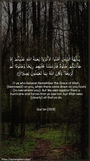 Al-Ahzaab Ayah 9 - Arabic + English wallpaper