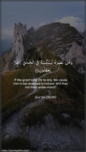 Yaseen Ayah 68 - Arabic + English wallpaper