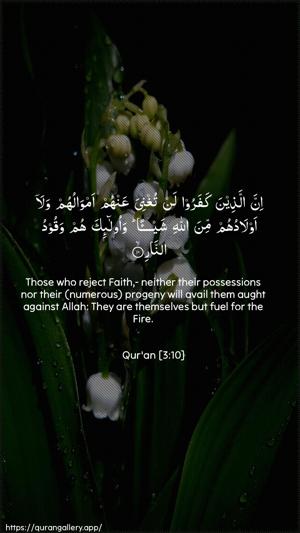 Aal-i-Imraan Ayah 10 - Arabic + English wallpaper