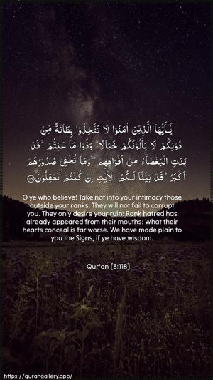 Aal-i-Imraan Ayah 118 - Arabic + English wallpaper