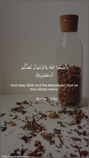 Aal-i-Imraan Ayah 132 - Arabic + English wallpaper