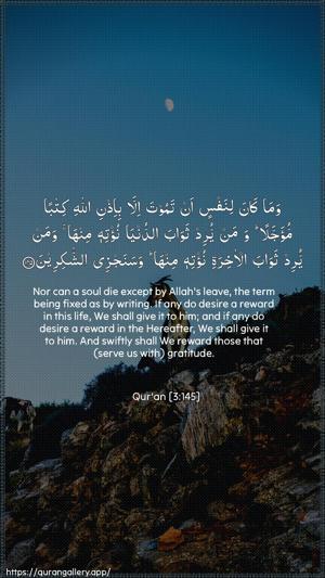Aal-i-Imraan Ayah 145 - Arabic + English wallpaper