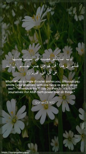 Aal-i-Imraan Ayah 165 - Arabic + English wallpaper