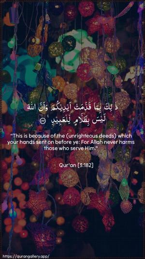 Aal-i-Imraan Ayah 182 - Arabic + English wallpaper