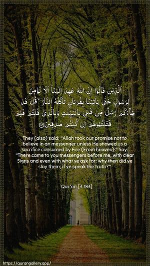 Aal-i-Imraan Ayah 183 - Arabic + English wallpaper