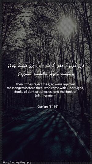 Aal-i-Imraan Ayah 184 - Arabic + English wallpaper