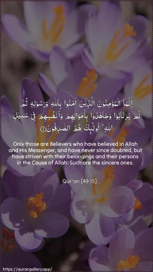 Al-Hujuraat Ayah 15 - Arabic + English wallpaper