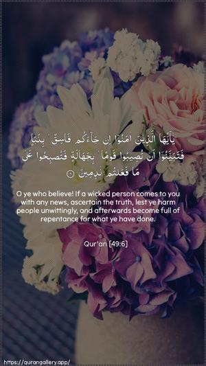 Al-Hujuraat Ayah 6 - Arabic + English wallpaper