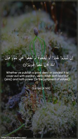 An-Nisaa Ayah 149 - Arabic + English wallpaper