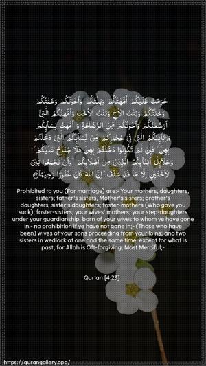 An-Nisaa Ayah 23 - Arabic + English wallpaper