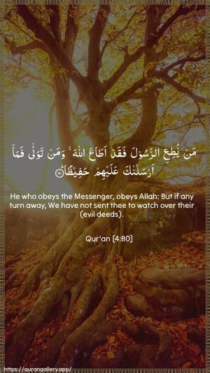 An-Nisaa Ayah 80 - Arabic + English wallpaper