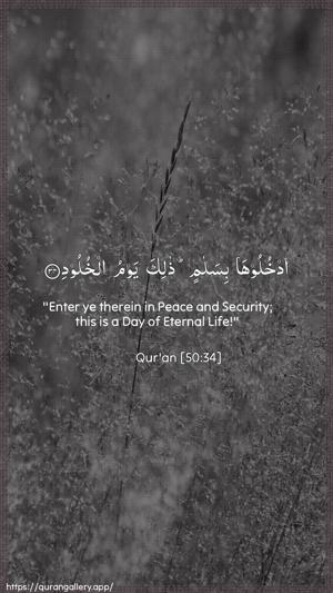Qaaf Ayah 34 - Arabic + English wallpaper